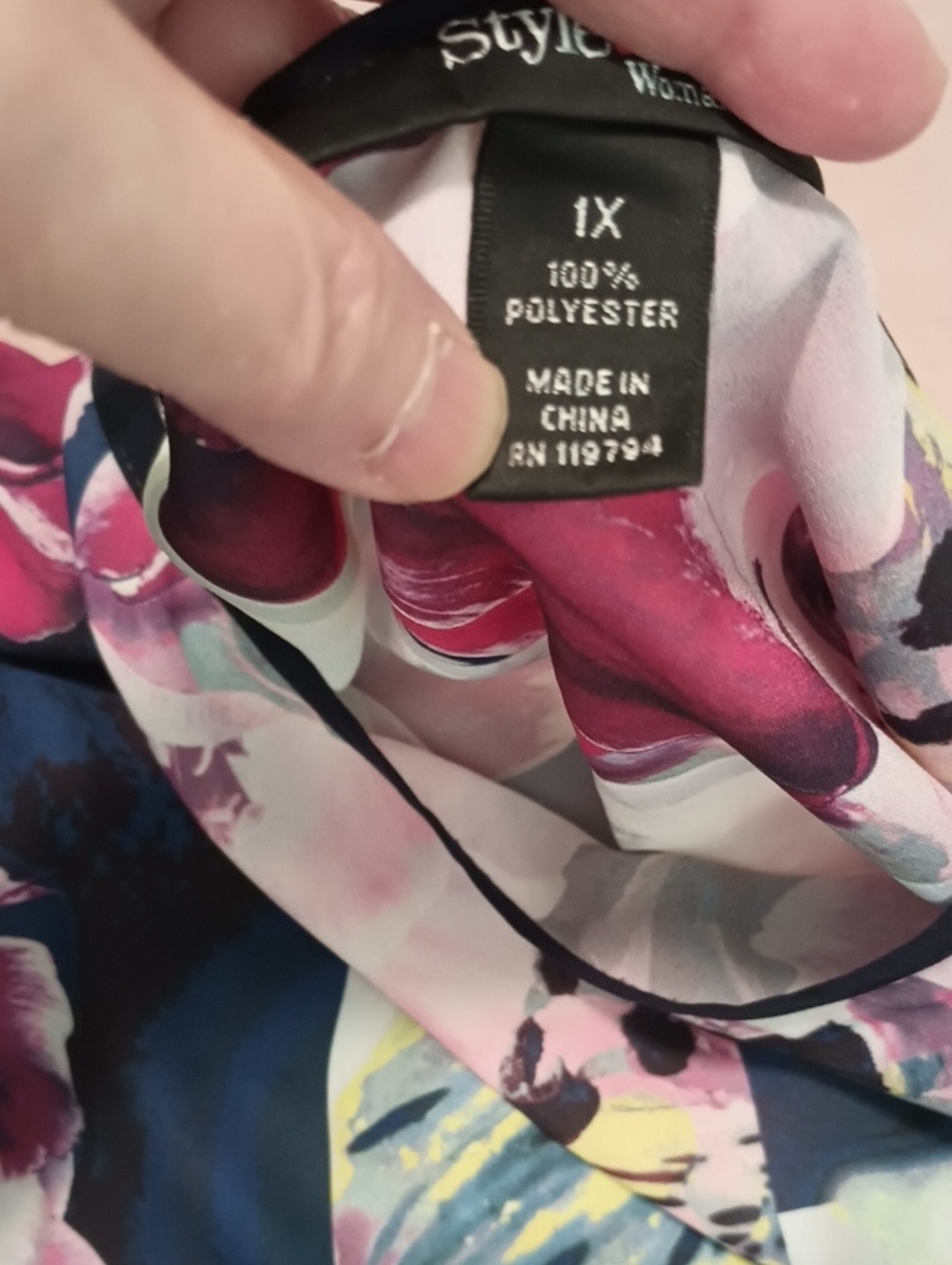 Style & Co. Pink And Black Floral Sheer Layered Blouse - 1X - Picture 8 of 11